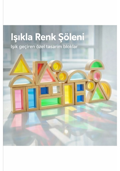 Oyuncak Ahşap Bloklar Rainbow Blok Seti 24 Parça Waldorf Eğitici Doğal Ahşap Geometrik Renkli Blok