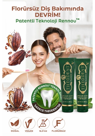 Theodent Classic Tatlı Nane Diş Macunu 2 Li Set Vegan Florürsüz Doğal Ağız Bakımı Diş Minesi Bakımı