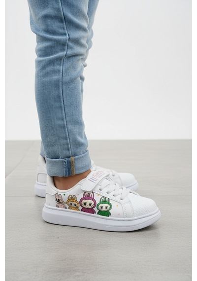 Enoch Sevimli Karakter Baskılı Cırt Cırtlı Çocuk Sneaker Beyaz