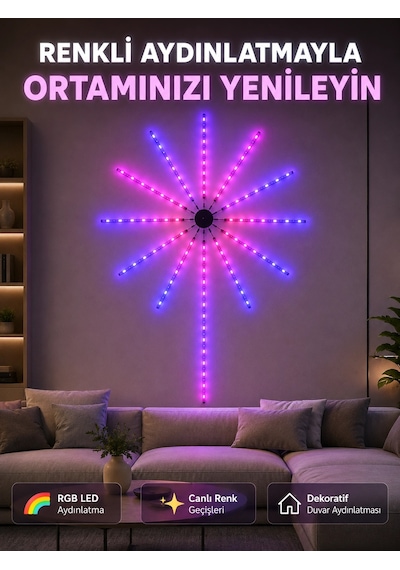 Rgb Fireworks Led Dekoratif Duvar Lambası İç Mekân Telefon Kontrollü Ortam Aydınlatması