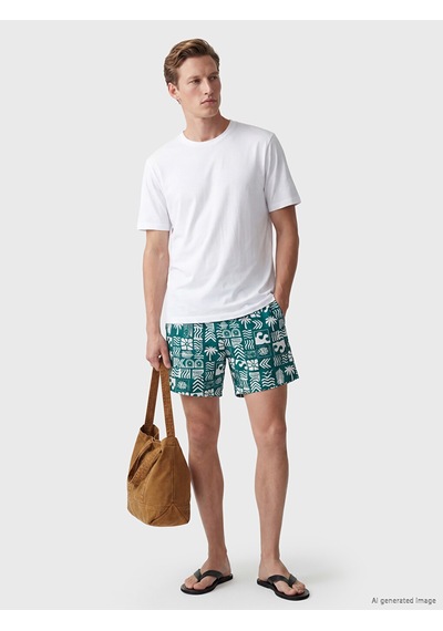 Lcw Swımwear Petrol Kısa Boy Desenli Erkek Deniz Şortu