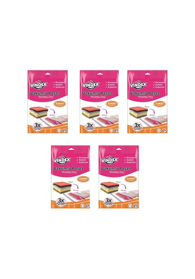 Vindex Vakumlu Giyisi Yastık Yorgan Saklama Torbası Poşeti Hurç - Jumbo - 73x130 Cm. - 5 Paket Diğer