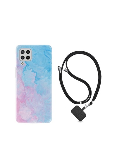 Samsung Samsung Galaxy Uyumlu A12 Kılıf Desenli Silikon Boyun Askılı Pink Blue Abstract 1385