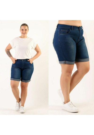 Haimoda Kadın Büyük Beden Duble Paça Kot Şort Açık Mavi
