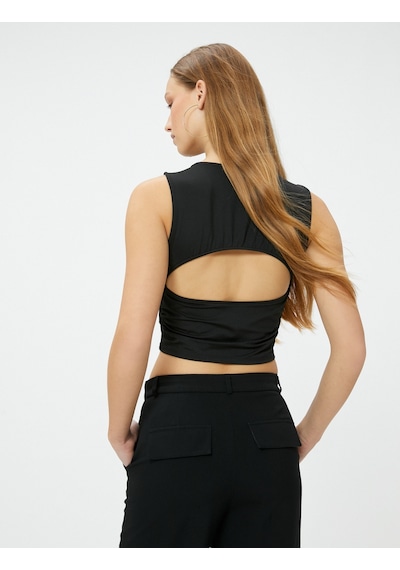 Koton Arkası Pencere Detaylı Crop Top Kolsuz Siyah 4sal30097ık