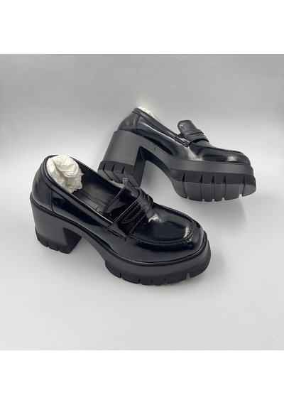 Dabab Shoes Loftıa Kadın Siyah Rugan Chunky Topuklu Loafer