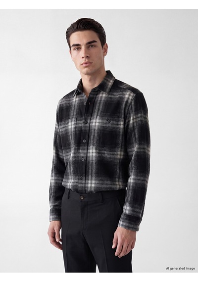 Lcwaıkıkı Classic Siyah Relax Fit Ekose Gabardin Erkek Gömlek