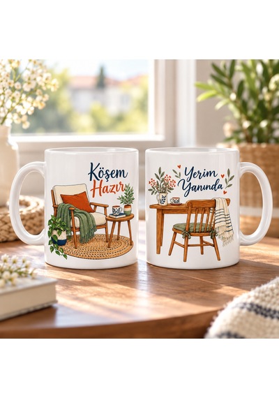 Vaveni Köşem Hazır Ve Yerim Yanında 2'li Porselen Kupa Seti - Model 556 Arz