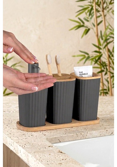 Safir Bambu 3'lü Set Antrasıt Gri