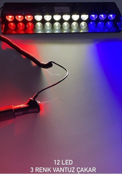 Cam Içi Çakar Led - 12 Ledli Çakar Vantuzlu Kırmızı-Beyaz-Mavi