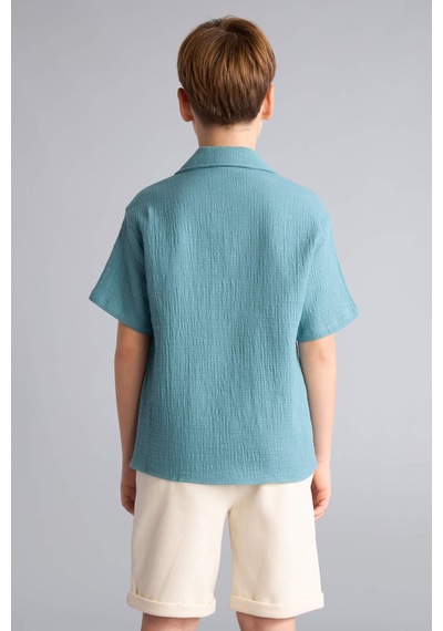 Defacto Oversıze Polo Yaka Müslin Kısa Kollu Gömlek Erkek Çocuk W3239a626smgn382 Yeşil-gn382