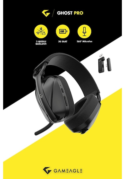 Gameagle Ghost Pro Triple Mode Bluetooth 5.3 Profesyonel Mikrofonlu Kulak Üstü Oyuncu Kulaklığı