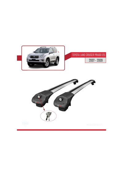Toyota Land Cruiser Prado J125 2007-2009 Arası İle Uyumlu Ace-1 Ara Atkı Tavan Barı Gri