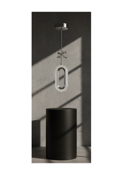 Selin Silver Modern Led Sarkıt Avize Kristal Çiçek Detaylı Oval Tasarım Tekli Avize Gümüş Gümüş