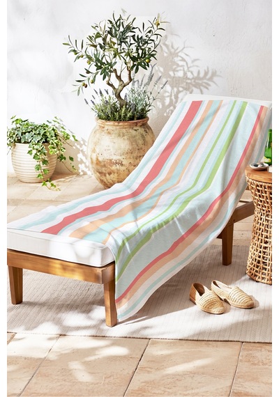 Çizgili Pastel Renkli Mikrofiber Plaj Havlusu - Akdeniz Stil Havuz Deniz Banyo Sahil Örtüsü Berrak Porselen