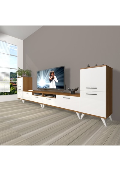 Decoraktiv Eko 9220 Mdf Retro Tv Ünitesi Tv Sehpası - Ceviz Beyaz Ahşap - Beyaz
