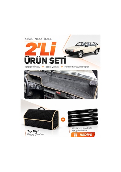 E-biz Lada Samara Karbiratörlü 1984-1999 Uyumlu Torpido + Tay Tüyü Çanta - Siyah-bej - Ld003