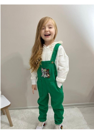 MODAVALS TOM & JERRY NAKIŞLI UNISEX KARDEŞ KOMBİN BAHÇIVAN TULUM & SWEAT SET - YEŞİL