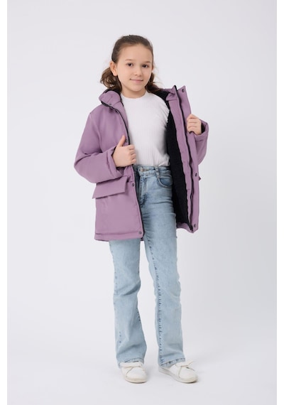 Spor Kız Çocuk Kürklü Su Ve Rüzgar Geçirmez Kapüşonlu 3 Mont Parka-121 Lila