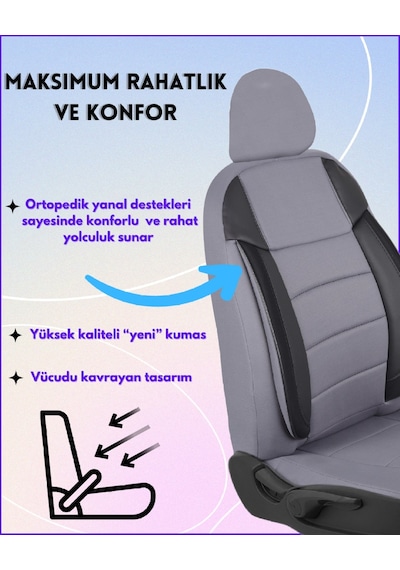 Tofaş Doğan Araçlara Uyumlu Tam Takım Cover G Model Oto Koltuk Kılıfı Gri-Siyah