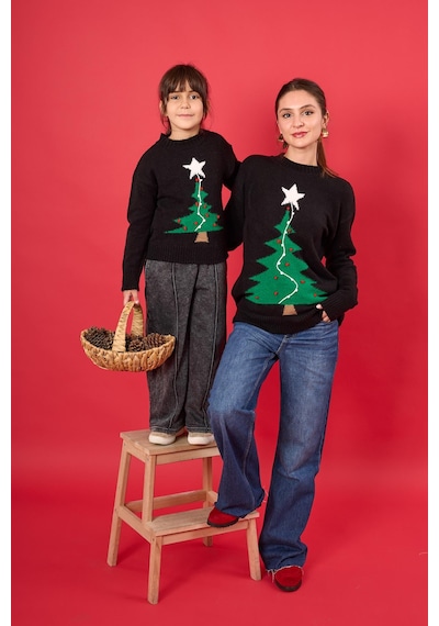 Peraluna Happy Times Çam Ağacı Desenli Unisex Yılbaşı Kazağı - Siyah/yeşil Siyah/yeşil Siyah - Yeşil