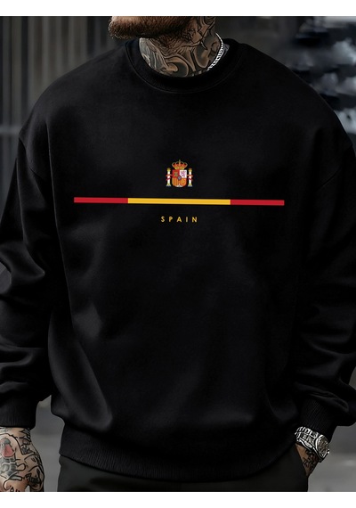 Startmore Startmoreispanya Ulusal Amblem Tasarımı Tişörtü Hip Hop Polar Tişörtü Sonbahar Modası Sokak Giyimi Tüm Siyah