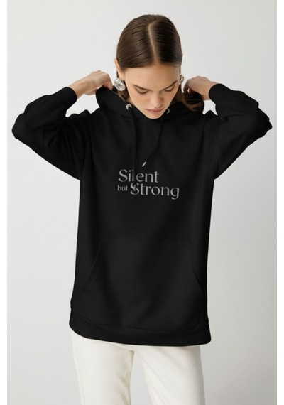 Mizalle Yumuşak Dokulu Kapüşonlu Siyah Sweatshirt Siyah