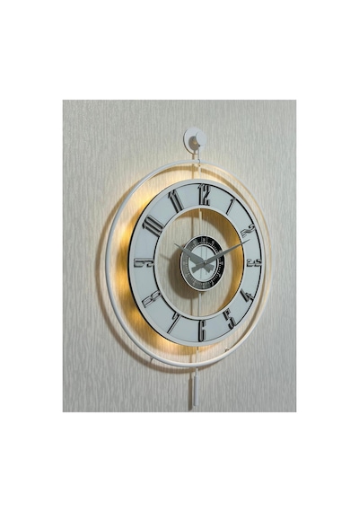 Pey Aksesuar Metal Camlı Duvar Saati 50 X 70 Cm Orta Boy Işıklı Gerçek Cam M51-beyaz-şeffaf-beyaz-gümüş M51-beyaz-şeffaf-beyaz-gümüş