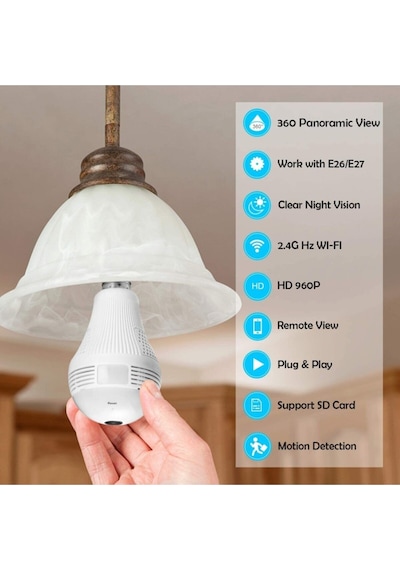 Ip Kamera 360 Derece Balıkgözü Panoramik Ampul Wifi P2p Ağ Kamera Cmr8
