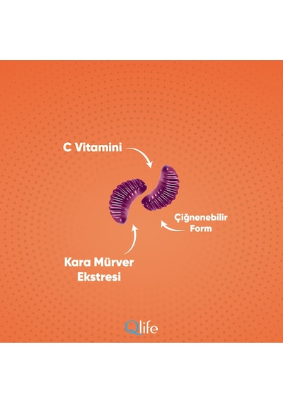Qlife Vitamin C Portakal Aromalı Vitamin Ve Mineral içeren Takviye Edici Gıda 60 Gummies