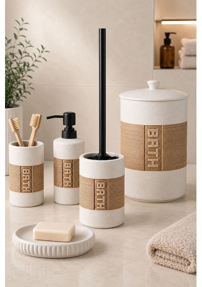 5 Parça Porselen Cleara Banyo Seti -5983 Beyaz