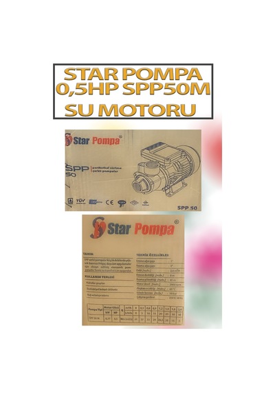 0,37 Kw 0,5 Hp 2900 D/d 2,8 A. Su Motoru 220 V/50 Hz Pompa