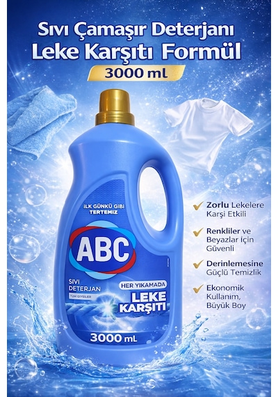 Sıvı Çamaşır Deterjanı Leke Karşıtı Etkili Temizlik Tüm Giysiler İçin 3000 Ml
