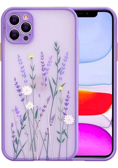 Apple iPhone Uyumlu iPhone 12 Pro 6.1inç Kamera Korumalı Çiçek Desenli Silikon Kılıf- 5775 Mor
