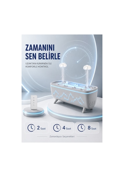Astraltech Uzaktan Kumandalı Aroma Difüzörü Sessiz Hava Nemlendirici Alev Efektli 2 4 8 Saat Zamanla