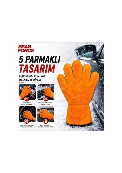 Robeve Bear Force Mikrofiber Polar Araç Yıkama Eldiveni 5 Parmaklı Çift Taraflı Oto Yıkama Eldiveni, Yüksek Su Emici Polar Mikrofiber Temizlik Eldiveni, Çiziksiz Ve Iz Bırakmayan Araç Bakım Eldiveni