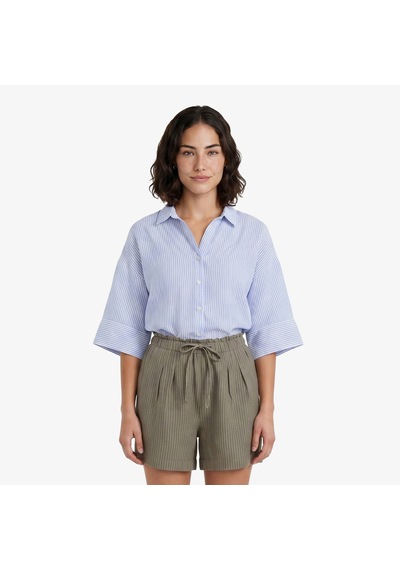 Nautica Kadın Mavi Regular Fit Kısa Kollu Çizgili Keten Gömlekçizgili65w304t