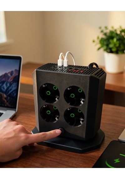 Akım Korumalı 8'li Dikey Priz 4 Usb 2 Type-c Hızlı Şarj Destekli Çoklu Priz 2 m