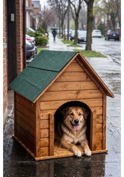 Reyo Büyük Boy Köpek Kulübesi, Lambiri Ahşap Şıngıl Çatılı Soğuk ve Rüzgara Dayanıklı Köpek Evi Demonte 100 x 100 x 78 CM