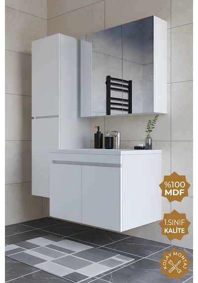 Teta Home Tokyo 80 Cm Mdf Banyo Dolabı Seti +boy Dolabı Beyaz