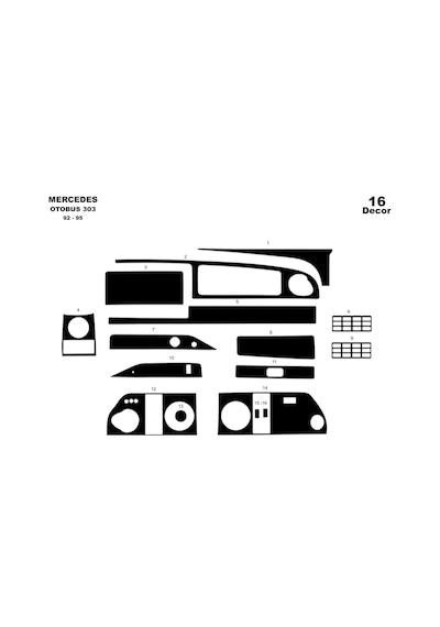Mercedes 303 Torpido Kaplama 1992-1995 16 Parça Piano Black