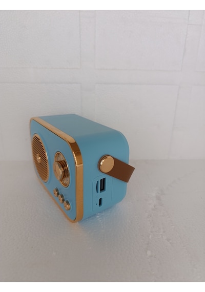 Nostaljik Retro Radio Parlak Kaplama Bluetooth Bağlantılı Hoparlör - Mavi- Tek Ebat