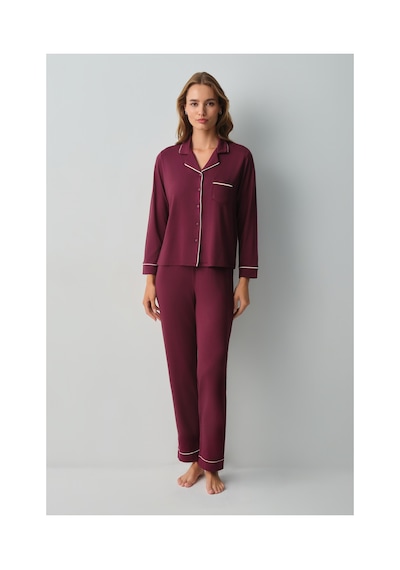 Suwen Misty Gömlek Yaka Pijama Takımı Wsh10510059020 Bordo