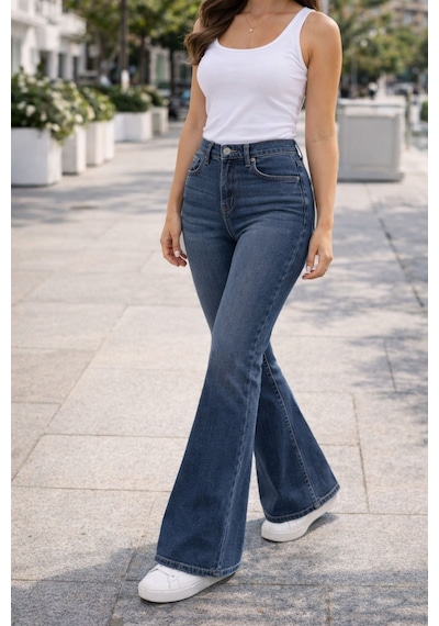 Cedy Denim Cedy Denım Yüksek Kalite Kadın 5 Cep Düşük Bel İspanyol Paça Skinnyfit Esnek Jean Pantolon C619 Mavi