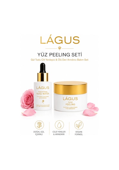 Lágus Yüz Peeling Seti Gül Tozlu Cilt Yenileyici ve Ölü Deri Arındırıcı Bakım Seti
