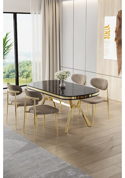 Canisa Olya Serisi 90x168 Lak Panel Sonata Masa Takımı Gold Ayaklı 4 Cappucino Sandalye Sonata Masa Cappucino Sandalye Canisa Olya Serisi 90x168 Lak Panel Sonata Masa Takımı Gold Ayaklı 4 Cappucino Sandalye Sonata Masa Cappucino Sandalye