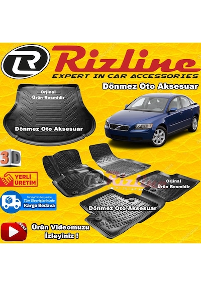 Volvo S40 3D Paspas + Bagaj Havuzu Siyah 2004-2012 Arası Rizline N11.9053