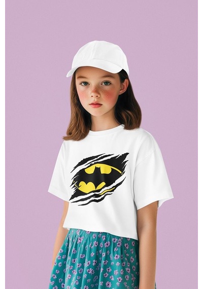 Sevbano Batman Baskılı Unisex Dc Film Karakteri Çocuk Tişört 3-12 Yaş Beyaz