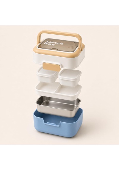 2 Katlı Lunch Box, 304 Paslanmaz Çelik Bölmeli Beslenme Kutusu,mavi Çok Renkli