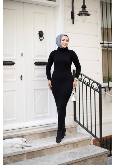 Hira Life Fashion Kadın Elbise Tesettür Giyim Balıkçı Yaka Ve Dar Kesim Triko Kalem Elbise Siyah Siyah Hira Life Fashion Kadın Elbise Tesettür Giyim Balıkçı Yaka Ve Dar Kesim Triko Kalem Elbise Siyah Siyah